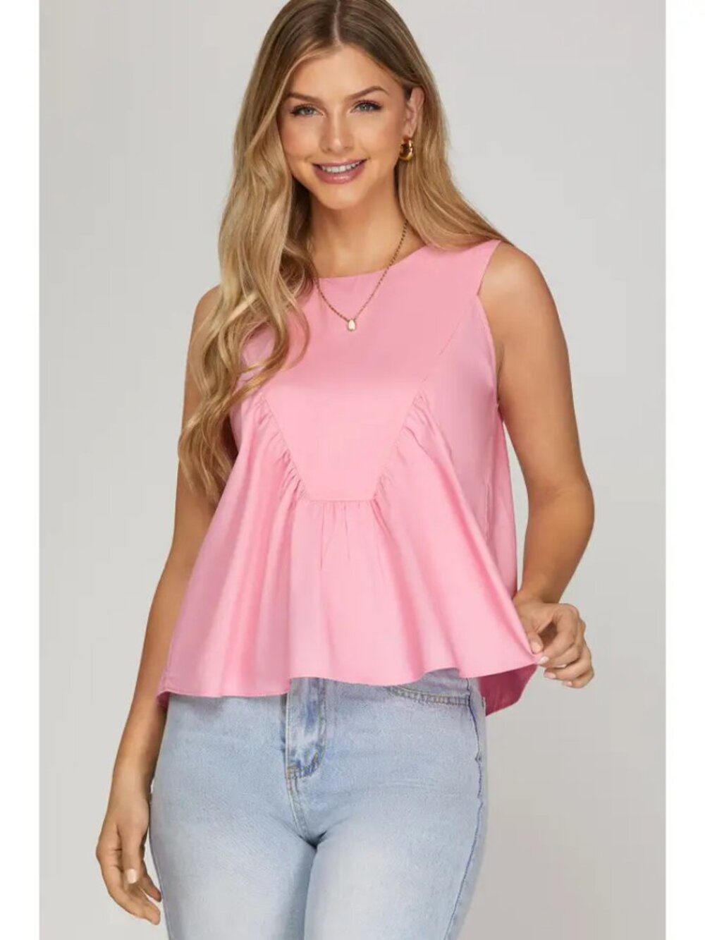 Pretty in Pink Sleeveless Ruffle Detail Top